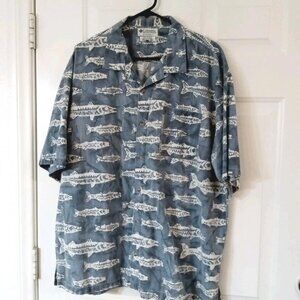 Columbia Sportswear Shirt Big Fish Grayish Blue Short Sleeve Button Up Men's XL